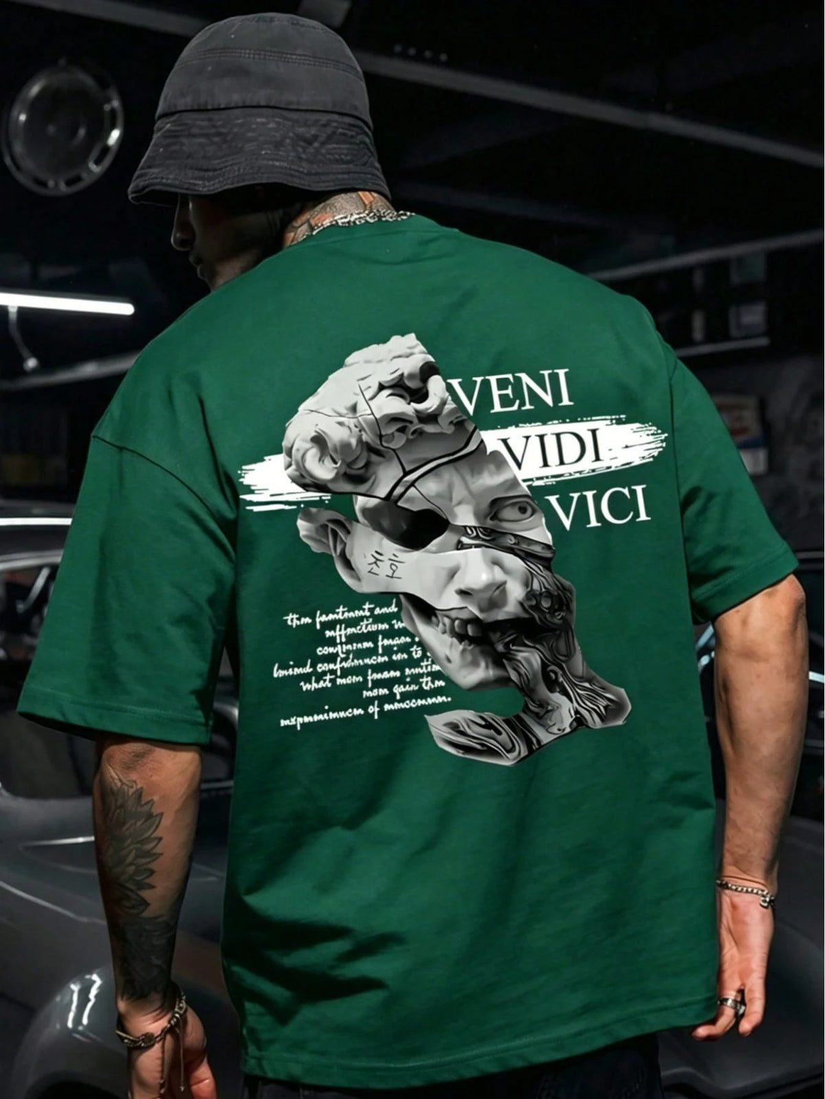 SXV Gothic Broken Statue Print Men's Loose Fit T-Shirt