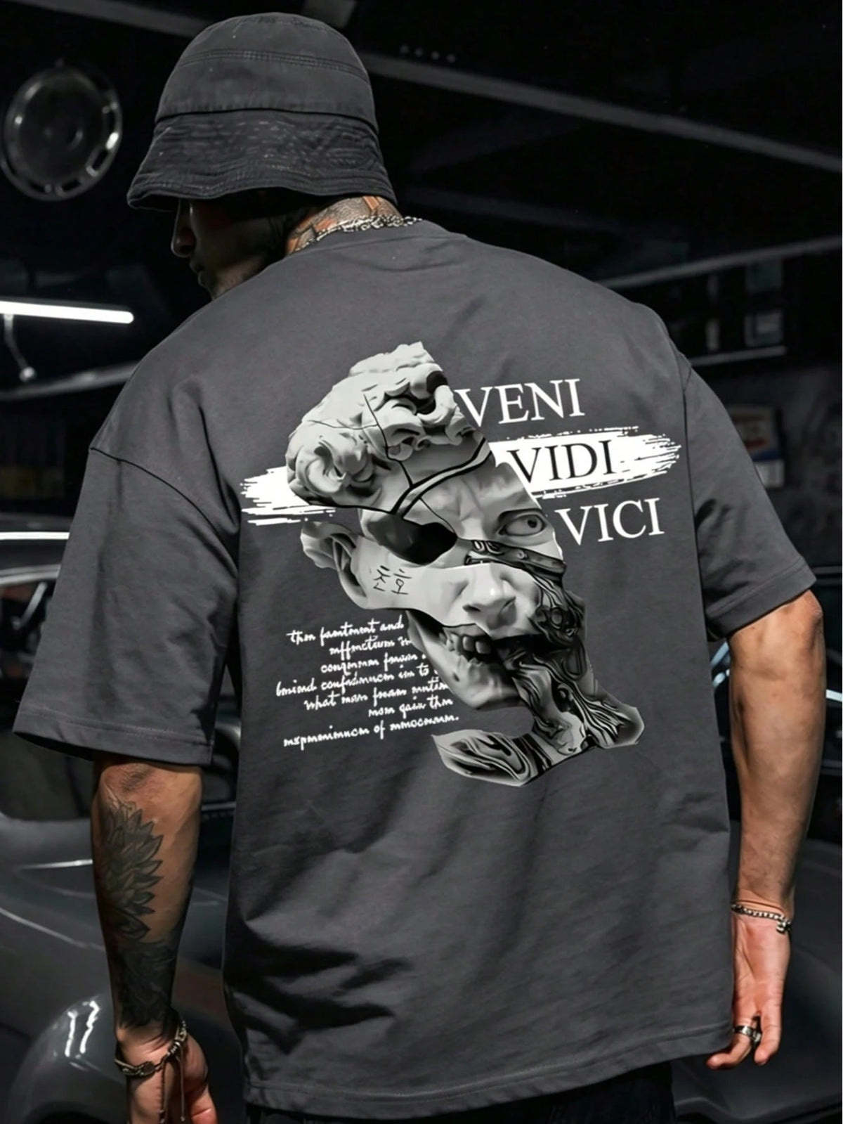SXV Gothic Broken Statue Print Men's Loose Fit T-Shirt
