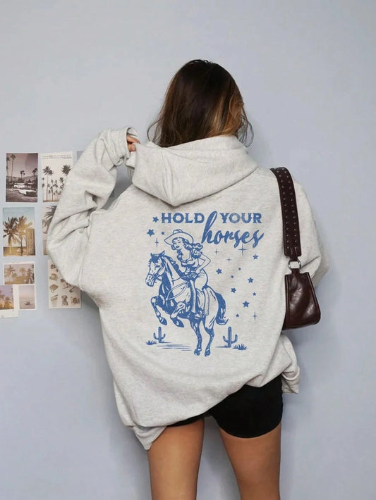 SXV Hold Your Horses Hoodie Retro Western Aesthetic Vintage Inspired Unisex Wild West Country Girls Horse Sweatshirt