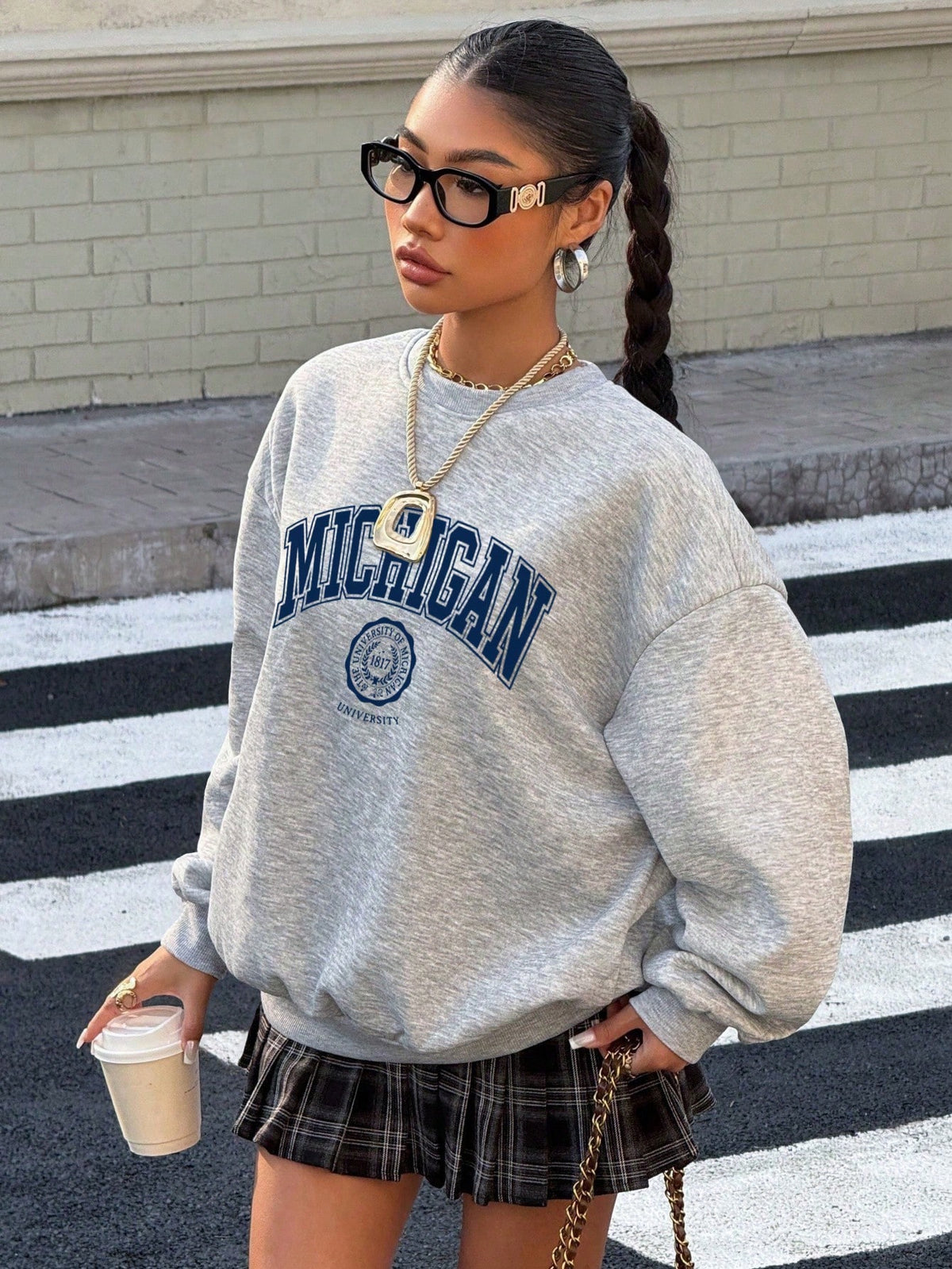 SXV Women's Crew Neck Pullover Michigan Printed Sweatshirt