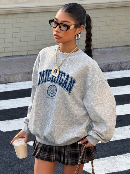 SXV Women's Crew Neck Pullover Michigan Printed Sweatshirt