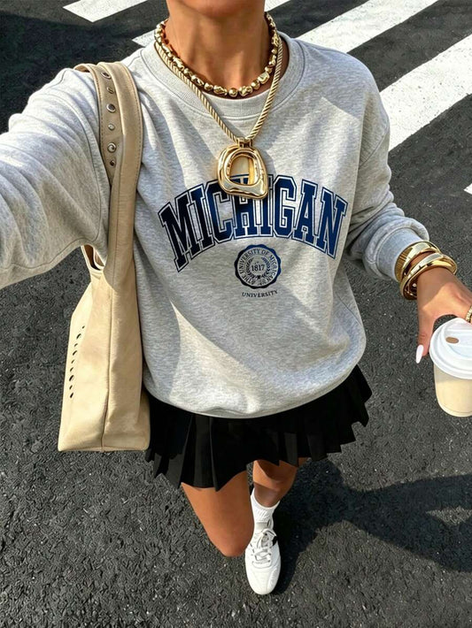 SXV Women's Crew Neck Pullover Michigan Printed Sweatshirt