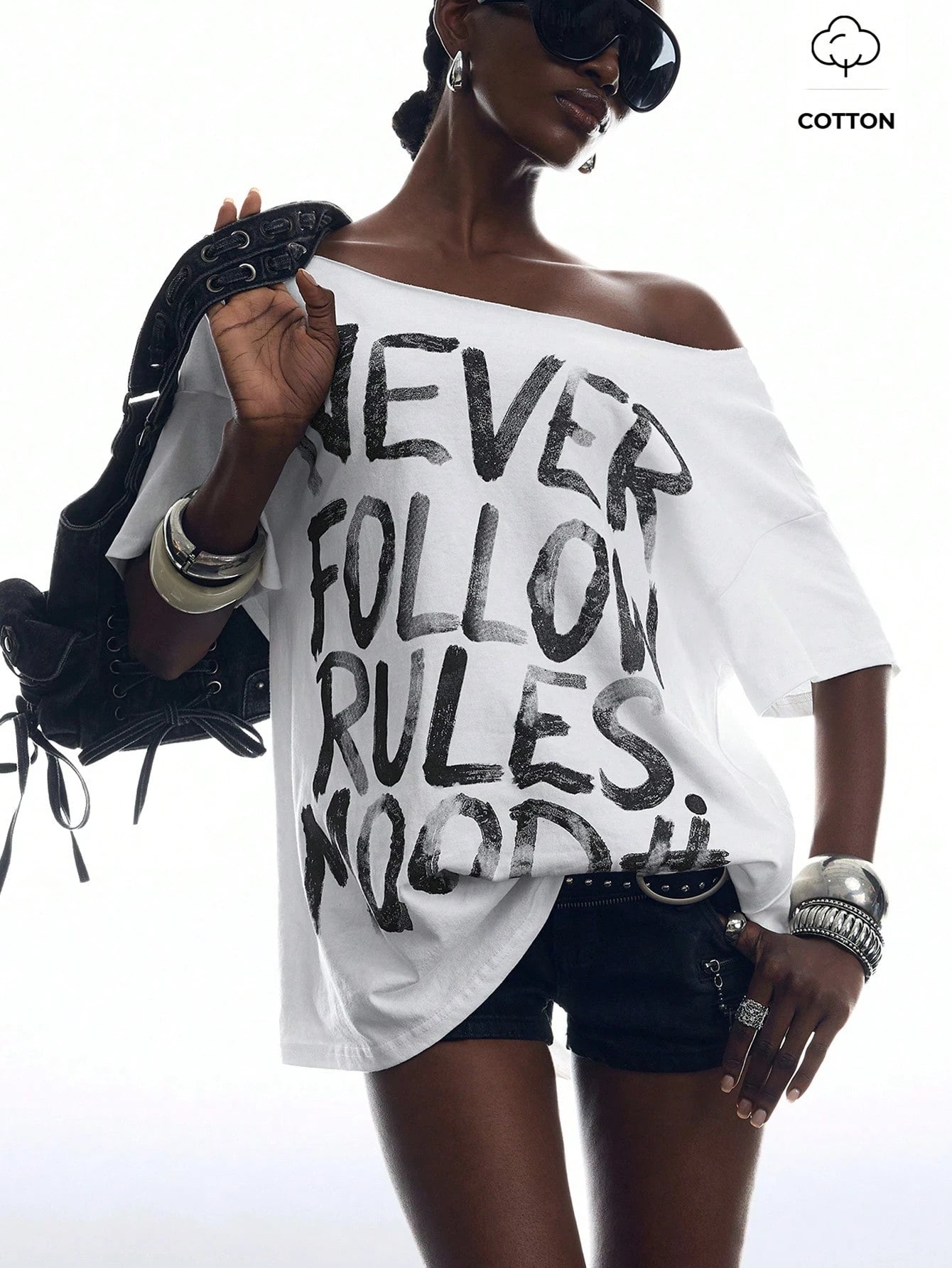 SXV Minimalism Women's Slogan Print Back Hollow Out T-Shirt