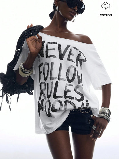 SXV Minimalism Women's Slogan Print Back Hollow Out T-Shirt