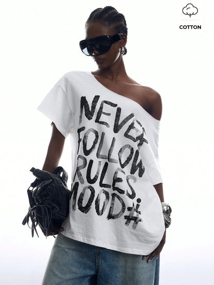 SXV Minimalism Women's Slogan Print Back Hollow Out T-Shirt