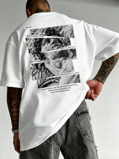 SXV Vintage David Statue Patchwork Back Print Short Sleeve T-Shirt