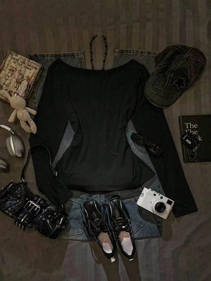 SXV Women's Sexy Cold Shoulder Wide Scoop Neck Asymmetrical Tee
