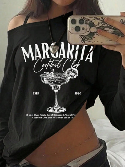 SXV Women's Sexy Cold Shoulder Wide Scoop Neck Asymmetrical Tee