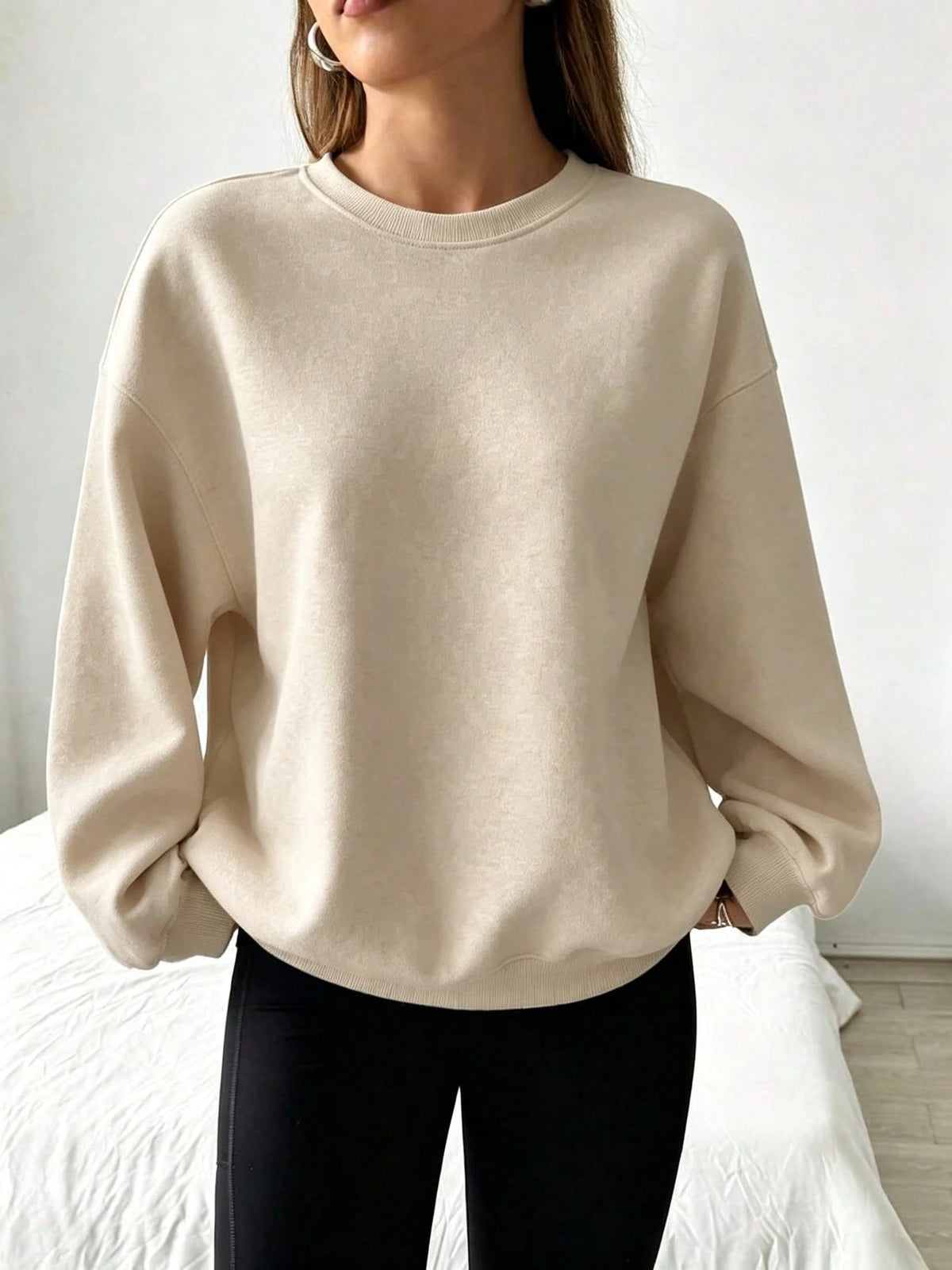 SXV Solid‑Color Crewneck Oversized Sweatshirt