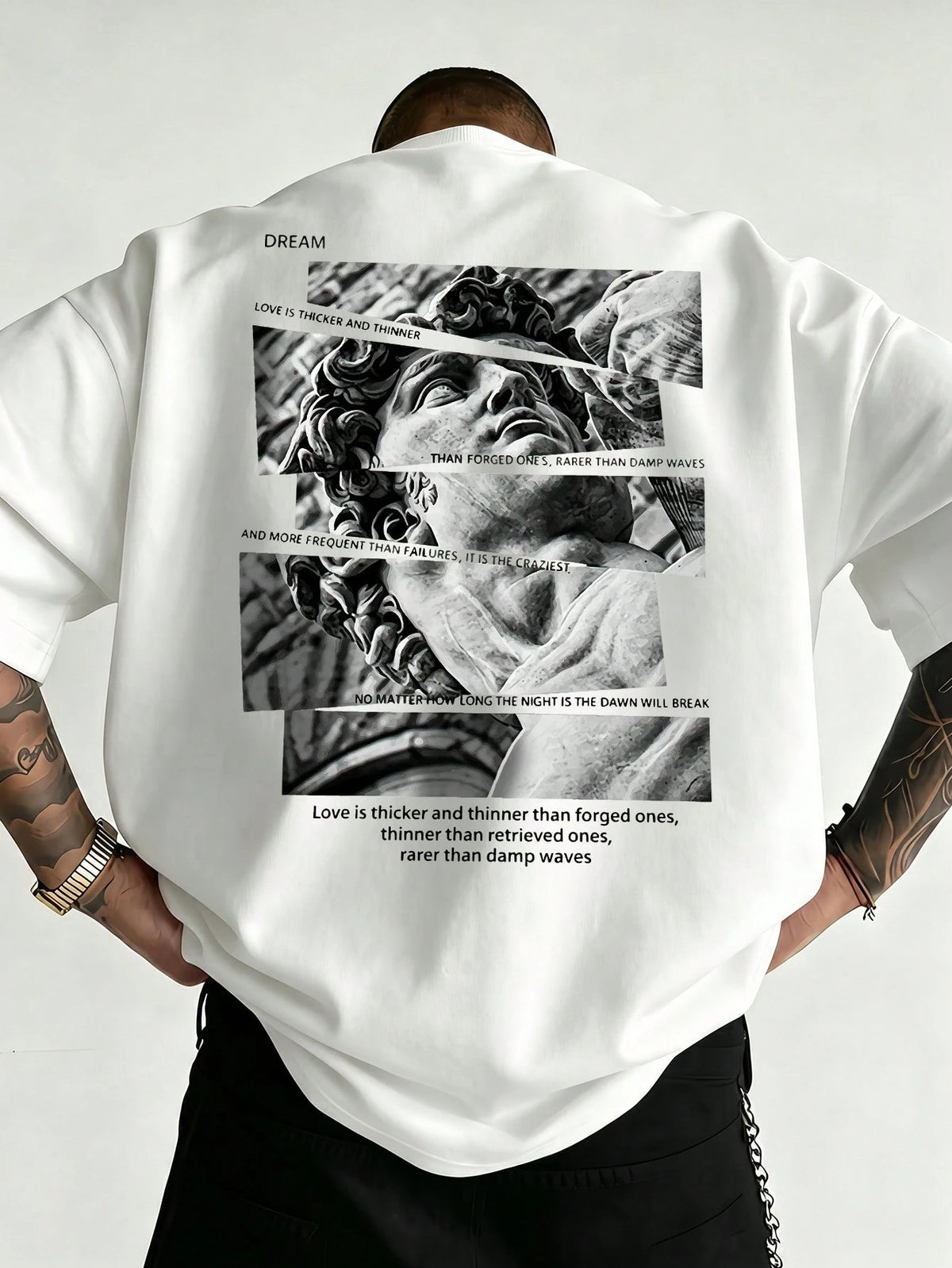 SXV Vintage David Statue Patchwork Back Print Short Sleeve T-Shirt