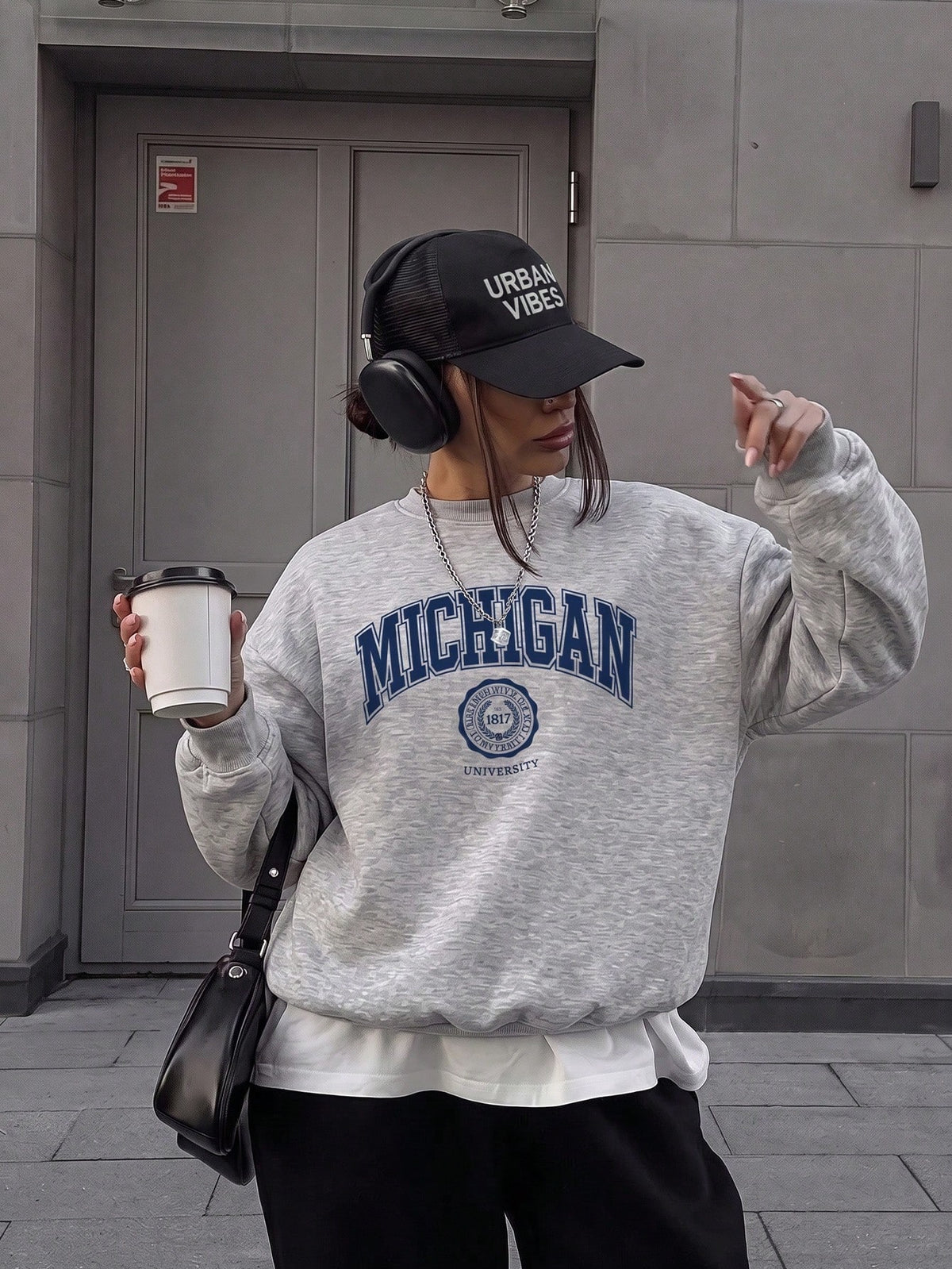 SXV Women's Crew Neck Pullover Michigan Printed Sweatshirt