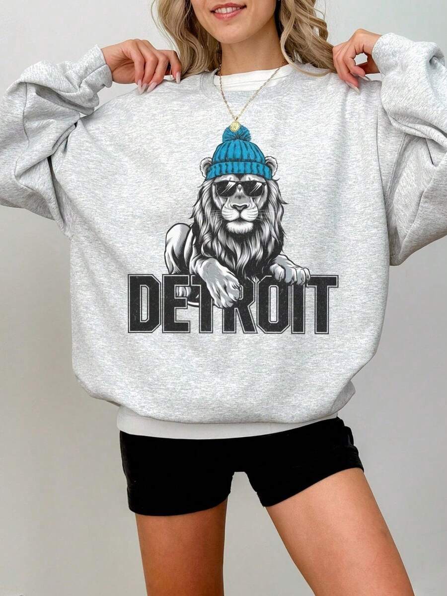 SXV Detroit Print Fleece Crew Neck Sweatshirt