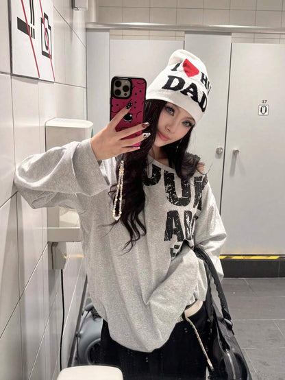 SXV 900k Y2K Graphics Comfortable Asymmetrical Neck Off The Shoulder Long Sleeve T-Shirt