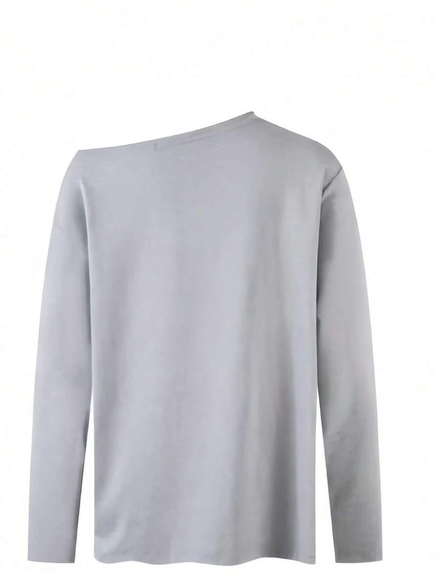 SXV 900k Y2K Graphics Comfortable Asymmetrical Neck Off The Shoulder Long Sleeve T-Shirt