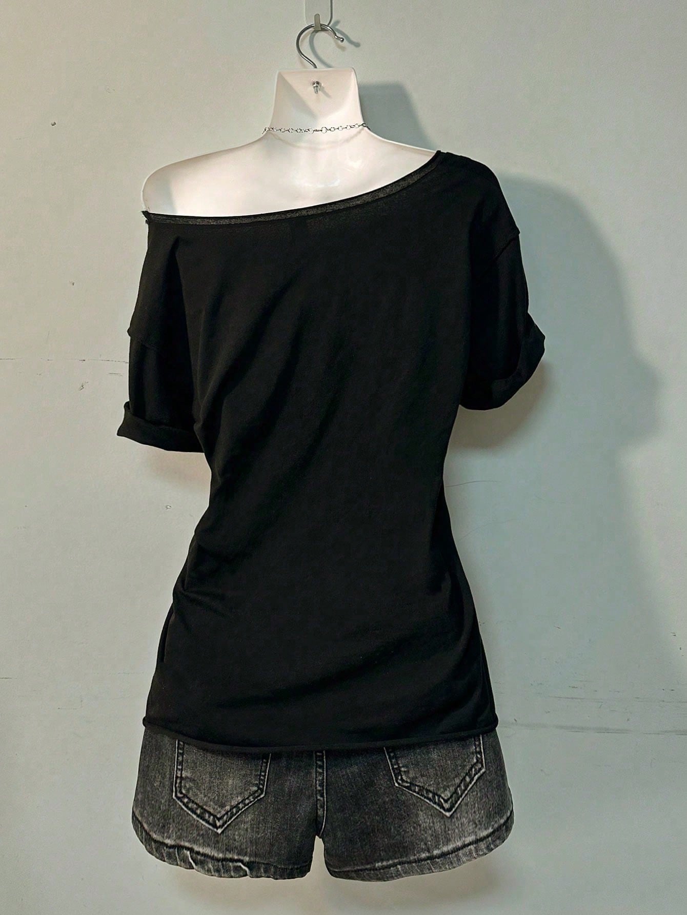 SXV UNDERCOVER SPIDER Oversized Off Shoulder Graphic Tee With Distressed Slogan Print