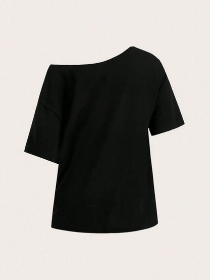SXV UNDERCOVER SPIDER Oversized Off Shoulder Graphic Tee With Distressed Slogan Print