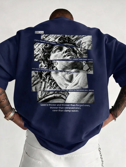 SXV Vintage David Statue Patchwork Back Print Short Sleeve T-Shirt