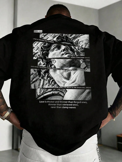 SXV Vintage David Statue Patchwork Back Print Short Sleeve T-Shirt