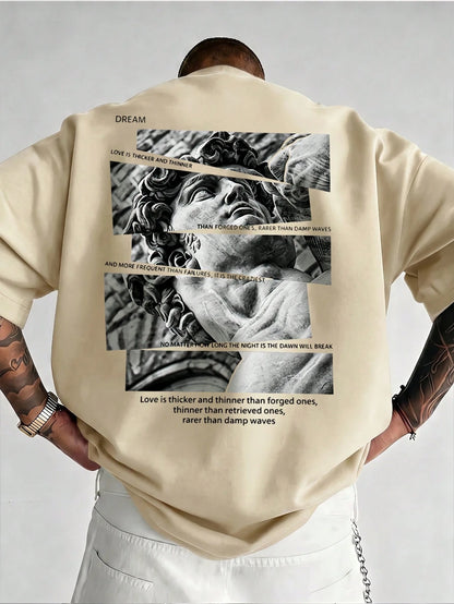 SXV Vintage David Statue Patchwork Back Print Short Sleeve T-Shirt