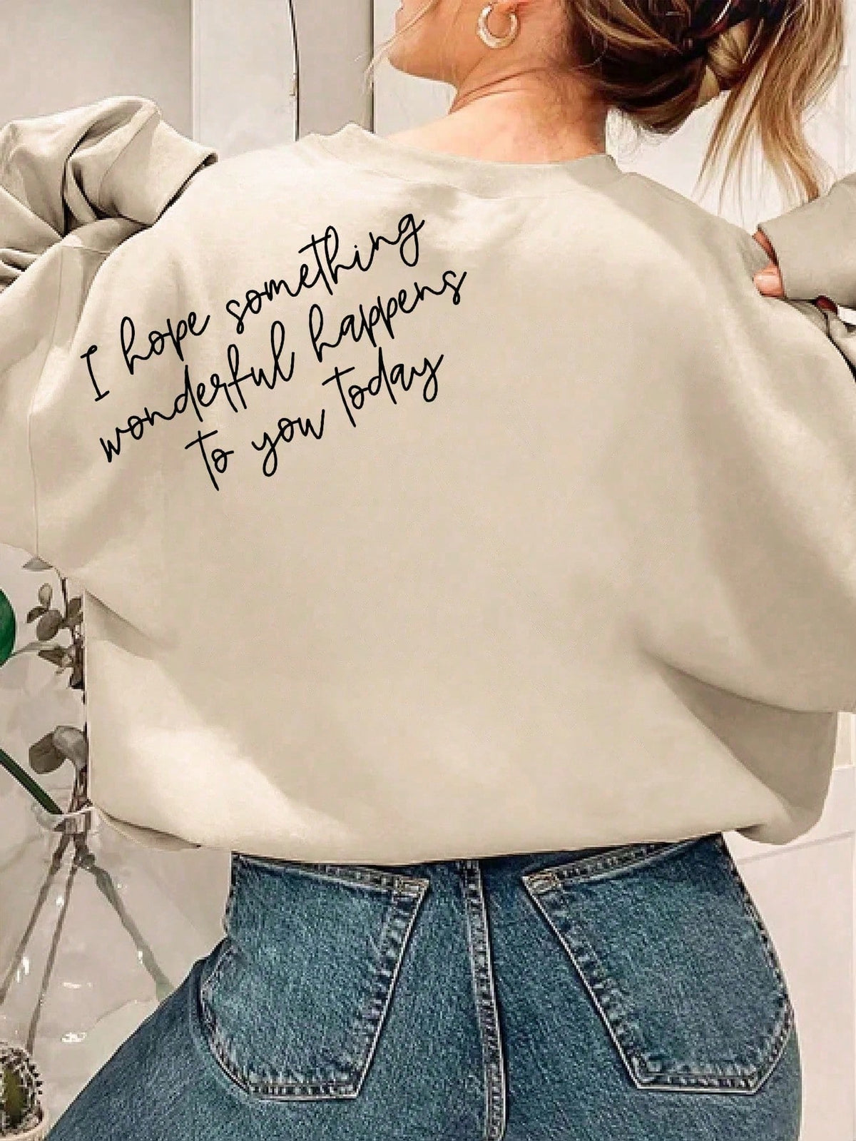 SXV Wonderful Day Kind, Positive Letter Graphic Cute Women Oversized Crew Neck Long Sleeve Casual Sweatshirt,