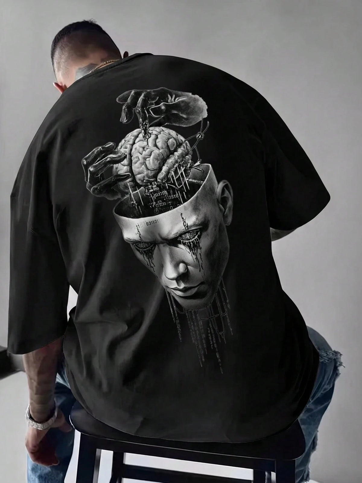 SXV Summer Fashion Versatile Mask Brain Print Crew Neck Short Sleeve T-Shirt