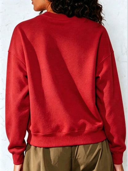 SXV HOWDY COWBOY Print Burgundy Crew Neck Short Pullover Sweatshirt