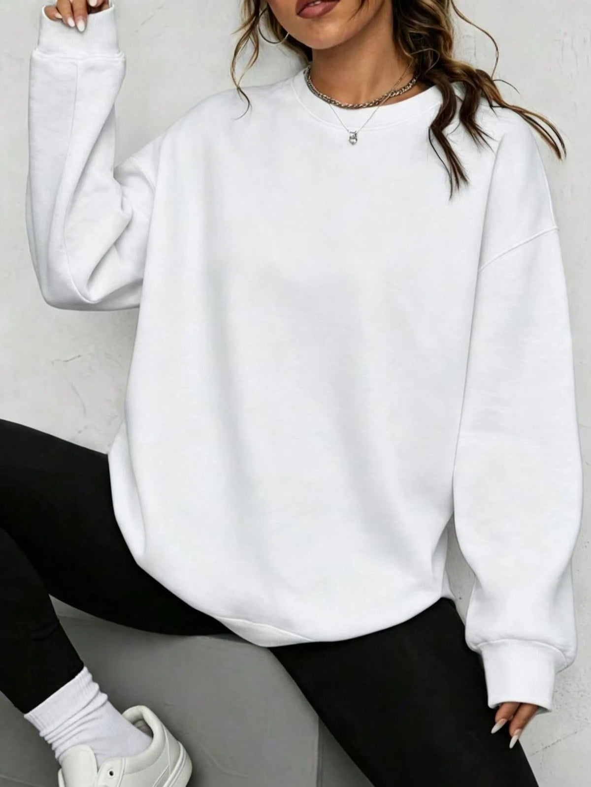 SXV Solid‑Color Crewneck Oversized Sweatshirt