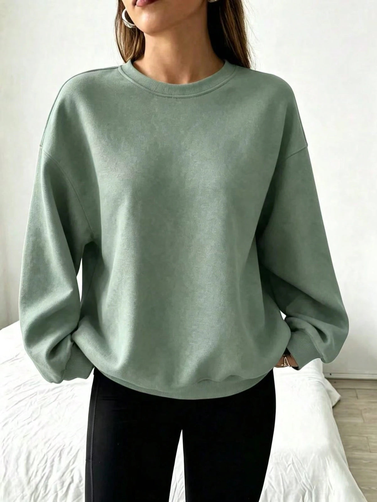 SXV Solid‑Color Crewneck Oversized Sweatshirt