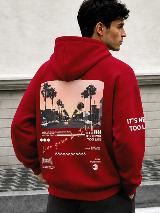 SXV Casual Street Highway English Slogan Graphic Print Hoodie