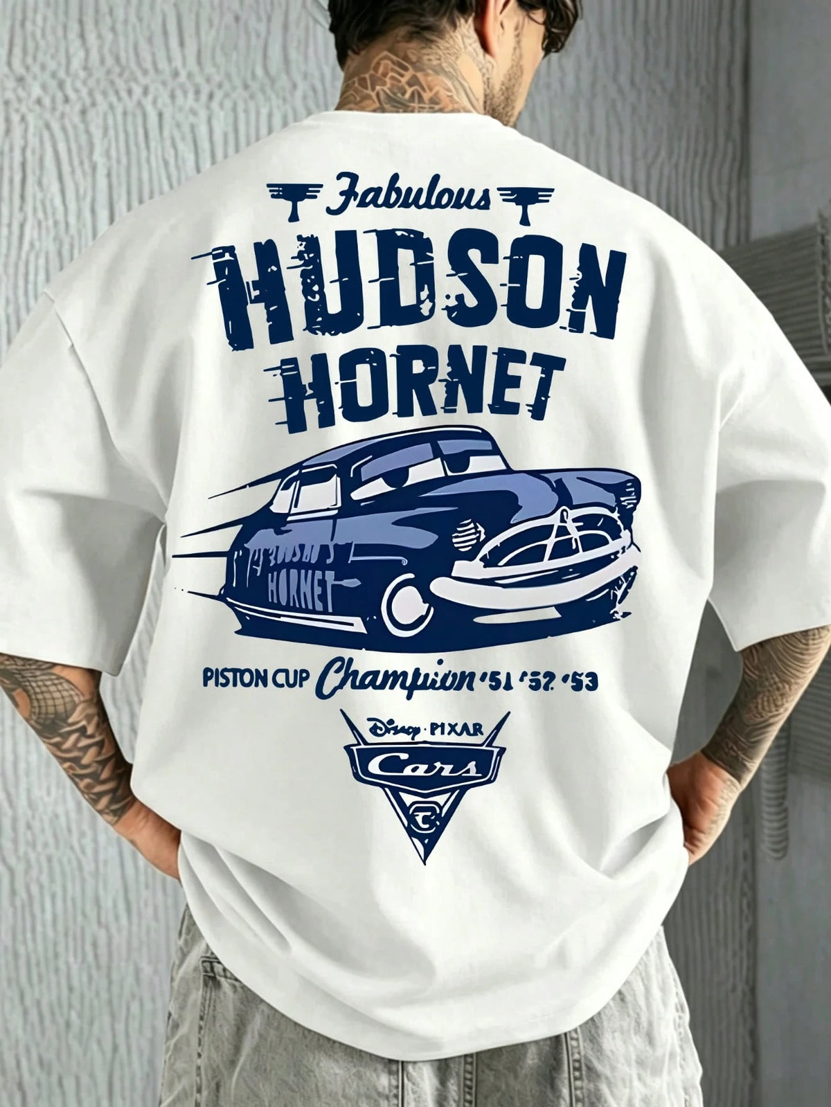 SXV Men's Car Pattern Racing T-Shirt, Retro Piston Cup Championship Short-Sleeved Casual T-Shirt