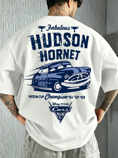 SXV Men's Car Pattern Racing T-Shirt, Retro Piston Cup Championship Short-Sleeved Casual T-Shirt