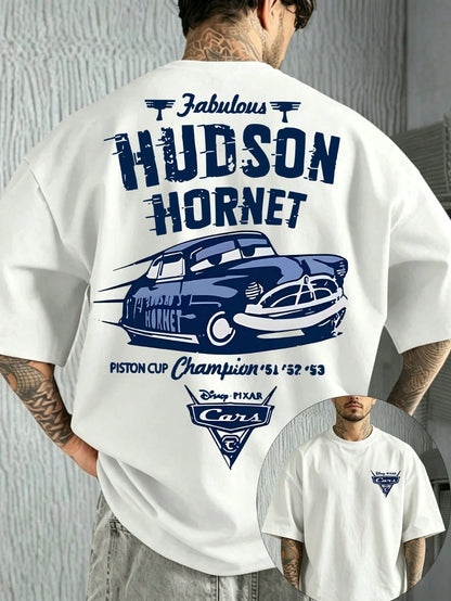 SXV Men's Car Pattern Racing T-Shirt, Retro Piston Cup Championship Short-Sleeved Casual T-Shirt