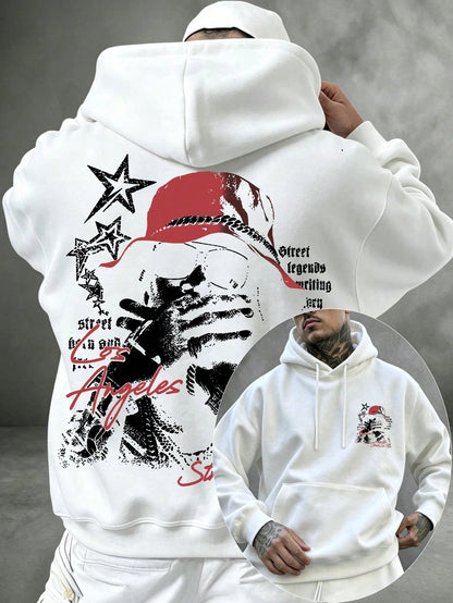 SXV LOS ANGELES Letter Print Pocket Hoodie
