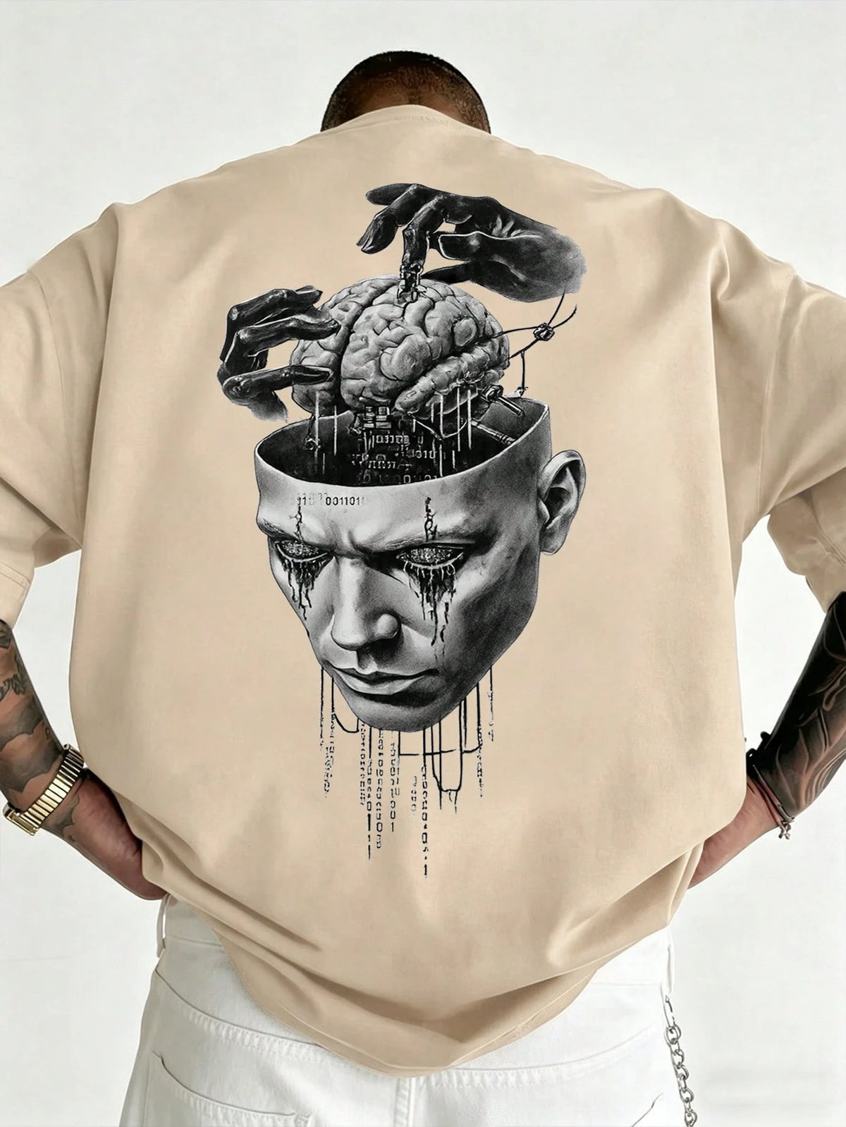 SXV Summer Fashion Versatile Mask Brain Print Crew Neck Short Sleeve T-Shirt