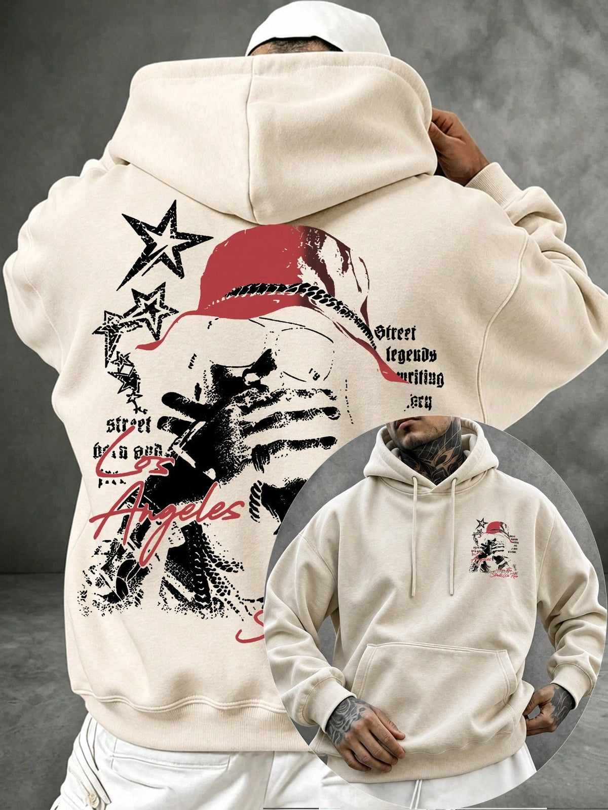 SXV LOS ANGELES Letter Print Pocket Hoodie