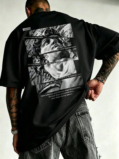 SXV Vintage David Statue Patchwork Back Print Short Sleeve T-Shirt