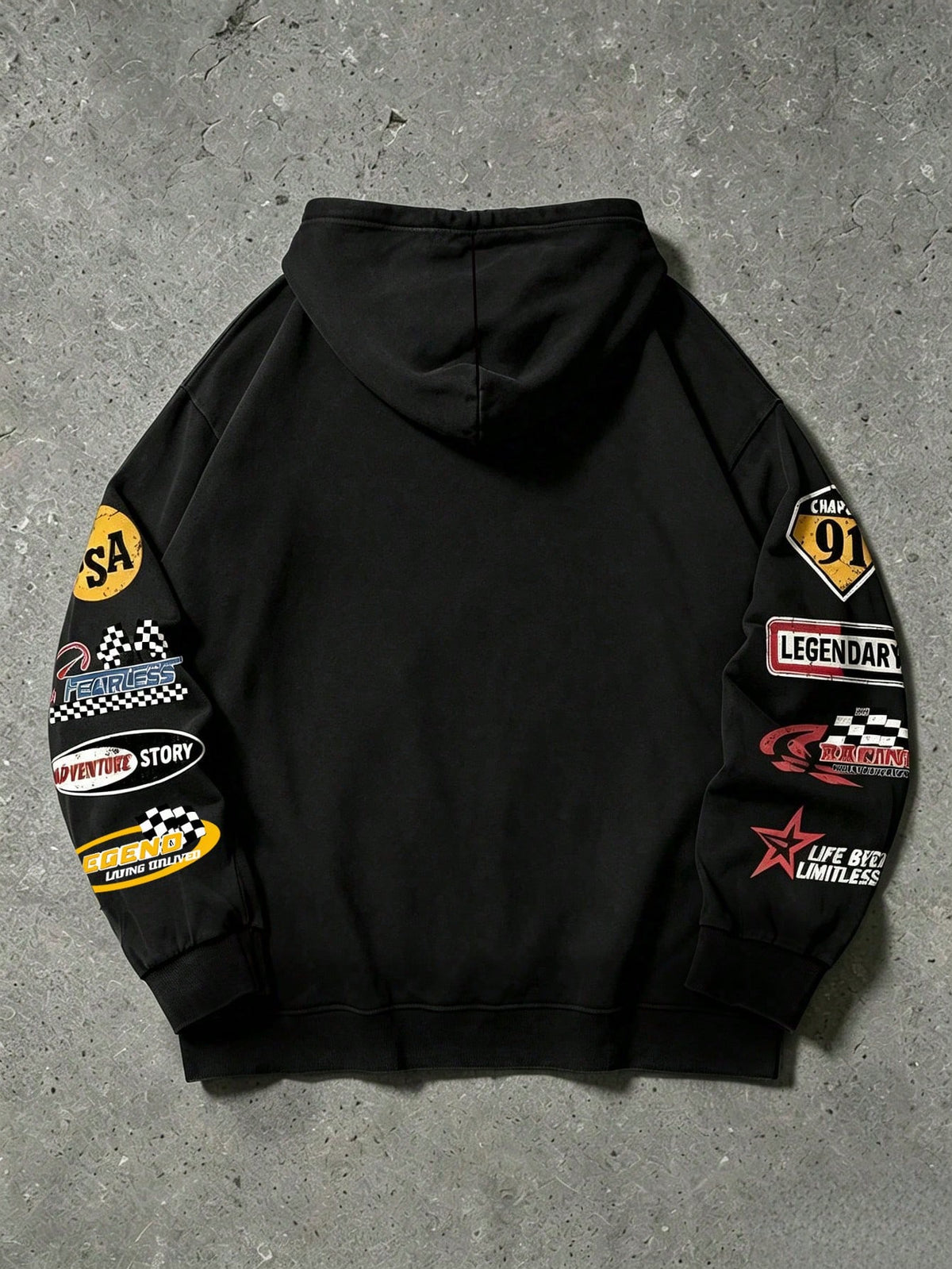 SXV no risk no story Letter Print Pocket Hoodie