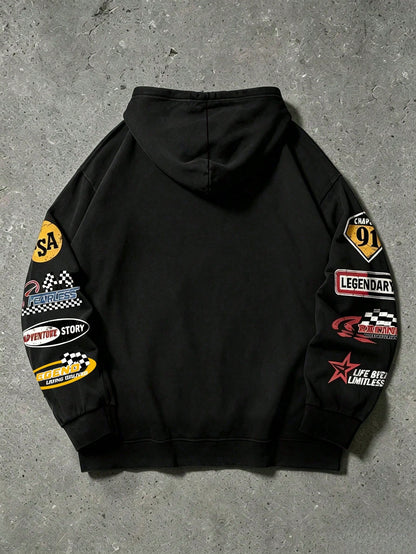 SXV no risk no story Letter Print Pocket Hoodie