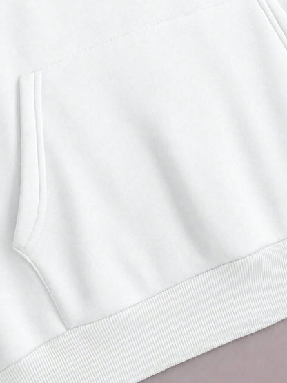 SXV Summer Slogan Graphic Drop-Shoulder Drawstring Fleece-Lined Hoodie LOVE YOURSELF.Healthy
