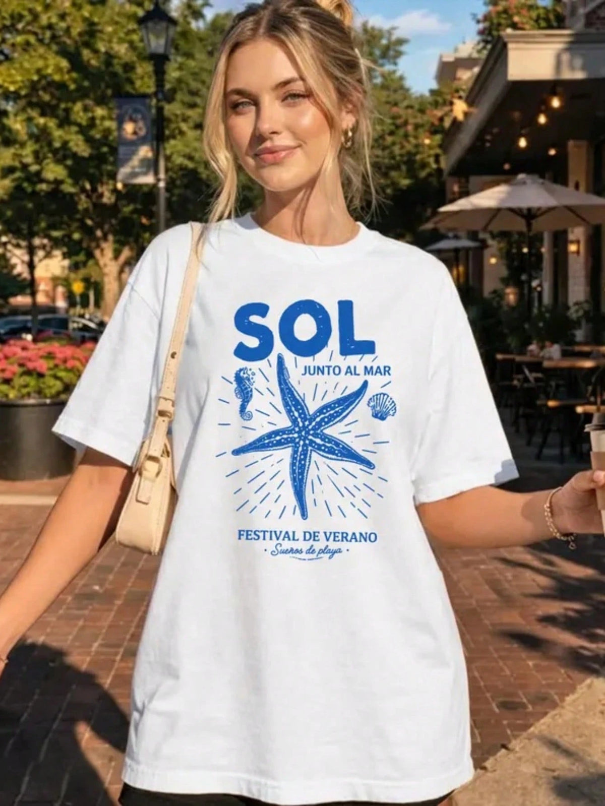 SXV Summer Beach Shirt Sol Junto Al Mar Beach Shirt Starfish Graphic Tee