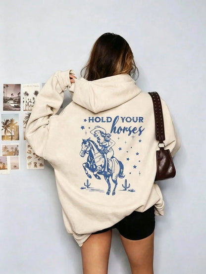 SXV Hold Your Horses Hoodie Retro Western Aesthetic Vintage Inspired Unisex Wild West Country Girls Horse Sweatshirt