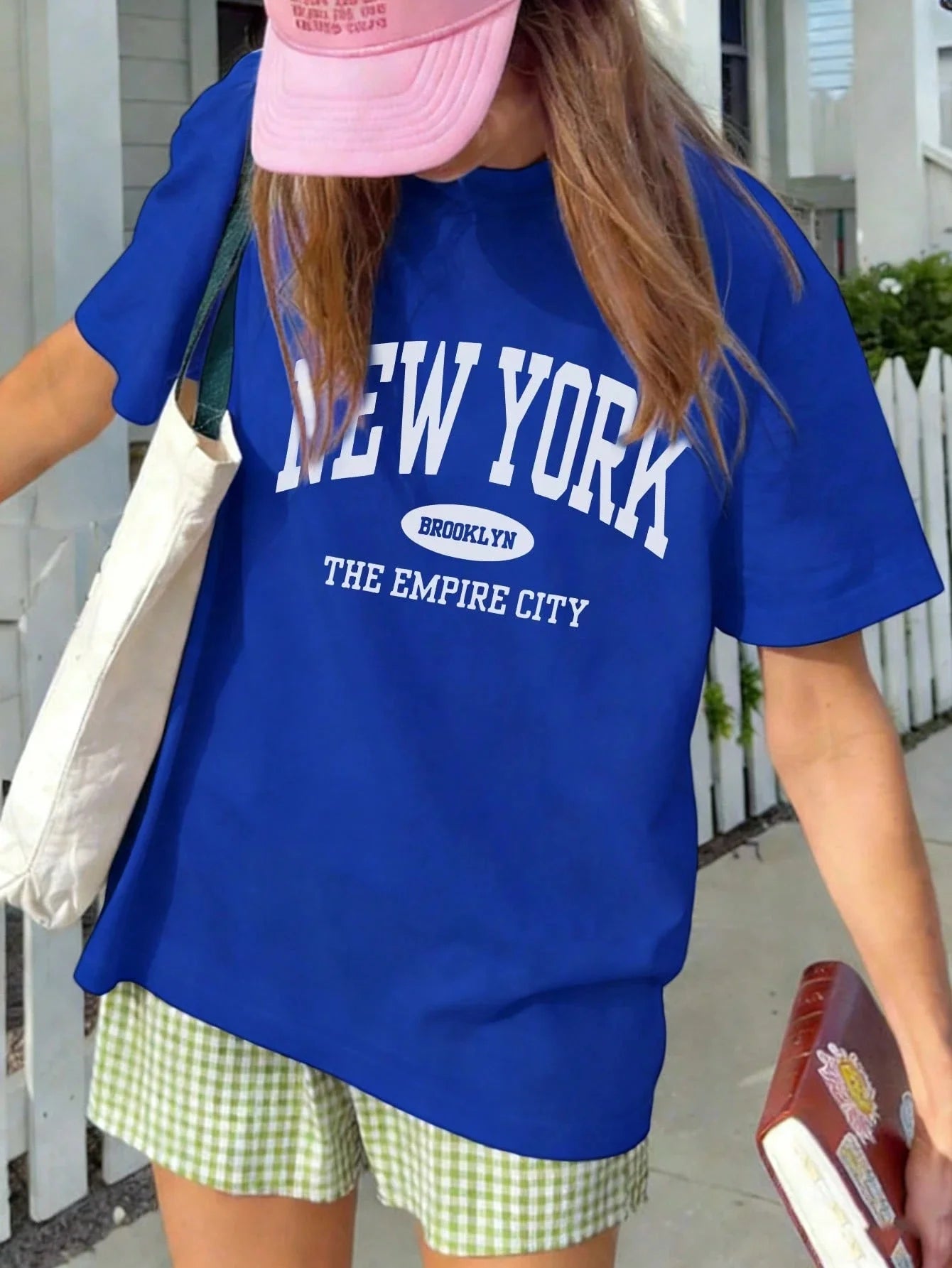 SXV Women's Summer Letter Print Off-Shoulder Loose Casual T-Shirt