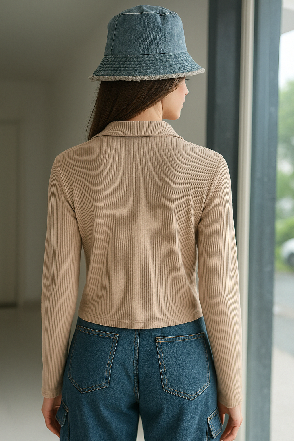 SXV beige ribbed 3 strings Cardigan Top