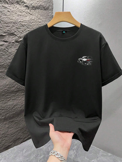 SXV moon drift Print Round Neck Short Sleeve T-Shirt