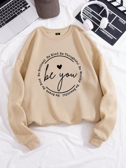 SXV  'be you’ Printed Cool Aesthetic Drop Shoulder Oversized Baggy Sweatshirt