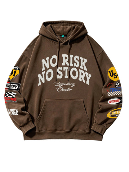 SXV no risk no story Letter Print Pocket Hoodie