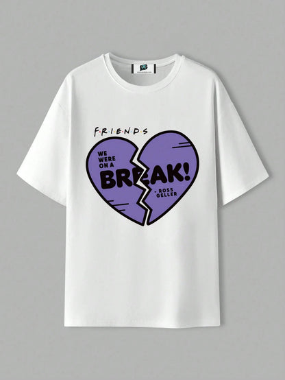 SXV  'friends we were on a break’ Printed Cool Aesthetic Oversized Baggy T-shirt
