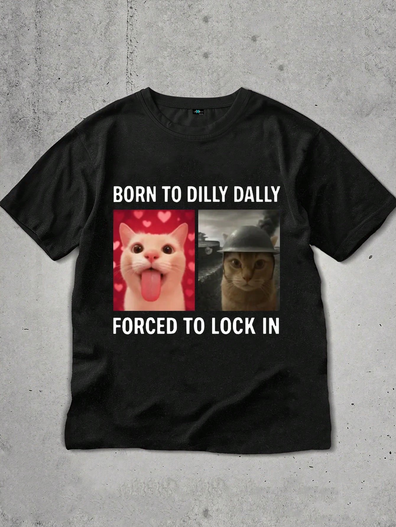 SXV Born To Dilly Dally, Forced To Lock In Shirt, Funny Cat Mood Tee, Dual Personalized Cat Shirt, Silly Cat Graphic Tee, Unhinged Cat Meme Shirt