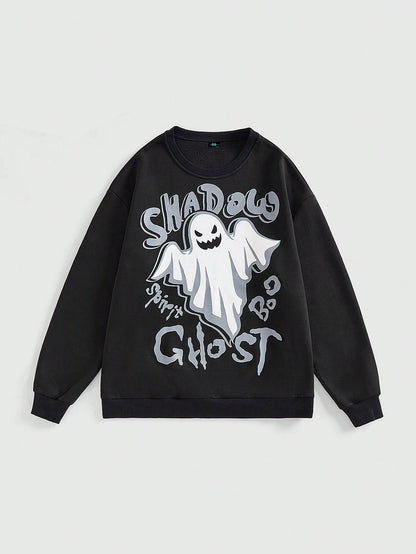 SXV 'ghost boo’ Printed Cool Aesthetic Drop Shoulder Oversized Baggy Sweatshirt