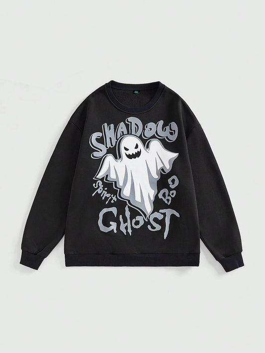 SXV 'ghost boo’ Printed Cool Aesthetic Drop Shoulder Oversized Baggy Sweatshirt